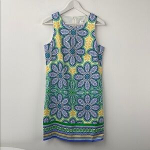 London Times Blue Green Sleeveless Sheath Dress